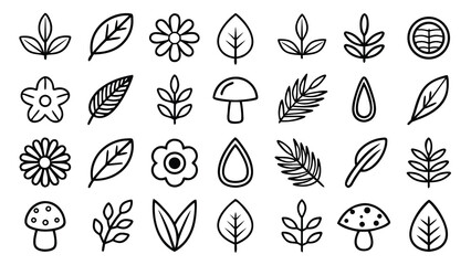 Charming hand drawn nature icons collection botanical elements doodle art elements for design