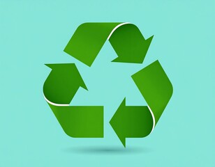 Obraz premium Green recycling symbol on light teal background