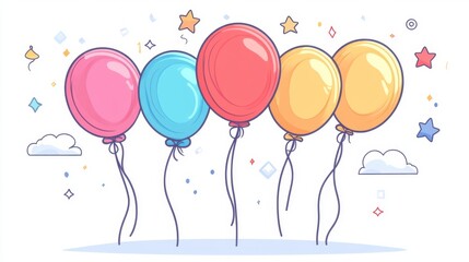 A vibrant array of balloons in pink, blue, orange, and more set against a light background, exemplifying celebration and party spirit with a cheerful aesthetic.