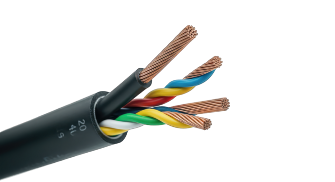 Cut cable shows colorful insulated wires