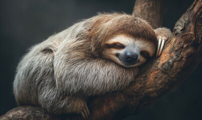 Sleeping Sloth on a Branch - A Peaceful Moment in Nature.