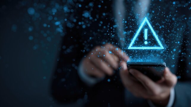 Business and Career Development growth through innovation, a focused businessman using smartphone with glowing digital grid overlay in red cityscape