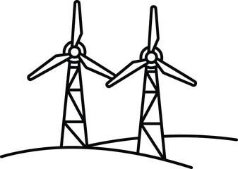 Wind Turbine Silhouette on Hillside for Renewable Energy, Eco Power, Sustainability, Minimalist Landscape, and Vector Design Themes