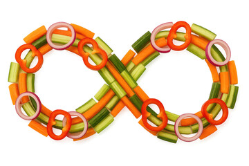 Infinity symbol made of fresh vegetables on a transparent background, healthy