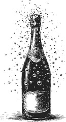 Champagne bottle sketch hand drawn with bubbles celebration scene &mdash; stock vector