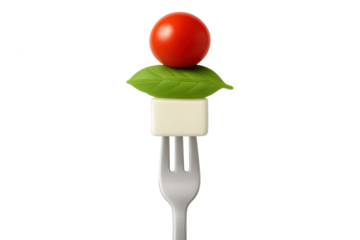Caprese skewer on a fork isolated on transparent background, fresh ingredients