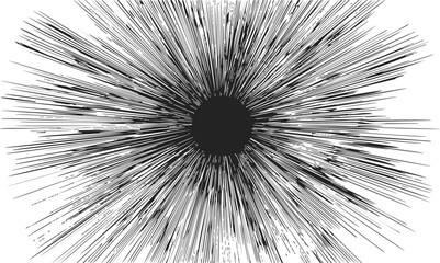 Black hole sketch hand drawn with radiating energy burst lines — stock vector