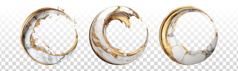 Vector set of white marble ring frames isolated on transparent background.
