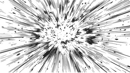 Explosion burst sketch hand drawn comic style dynamic radial lines — stock vector