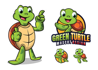 Cute Green Turtle Mascot Cartoon Character Logo Design