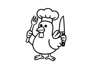 Cartoon Chicken Line Art for Coloring and Design