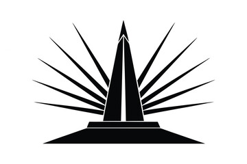 Fototapeta premium A striking black and white abstract design featuring a central pointed structure with radiating sharp lines resembling rays or spikes.