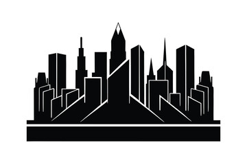 Fototapeta premium Modern cityscape silhouette with geometric buildings and white accents