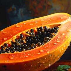 Close-up of a juicy papaya slice