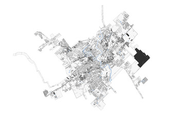 A minimalist line-art map of New Braunfels, Texas, featuring its streets and highways.