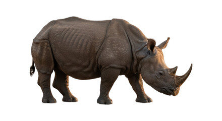 Obraz premium Solitary rhinoceros, illuminated, with mottled skin against dark background
