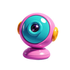 Retro style webcam in vibrant pink and turquoise, perfect for streaming and online meetings, adding a fun pop of color to any workspace, modern tech accessory