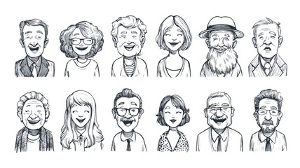 Happy Senior People Avatars Collection Vector