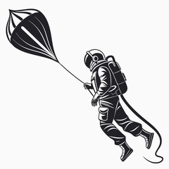 Skydiver with Parachute black and white vector