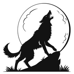 wolf howling wolf black and white vector