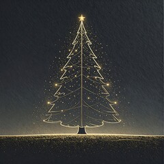 Elegant Christmas tree silhouette, glowing gold lights