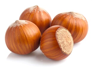 Hazelnuts on white background