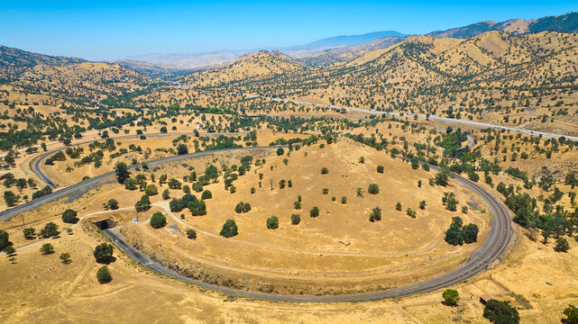 Aerial Tehachapi Loop Train Track and Rolling Hills California