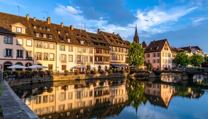 Fototapeta premium European canal town at sunset
