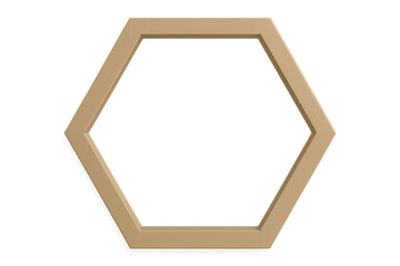 Modern 3D render of a beige hexagonal frame, isolated on transparent background