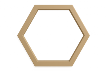 Modern 3D render of a beige hexagonal frame, isolated on transparent background