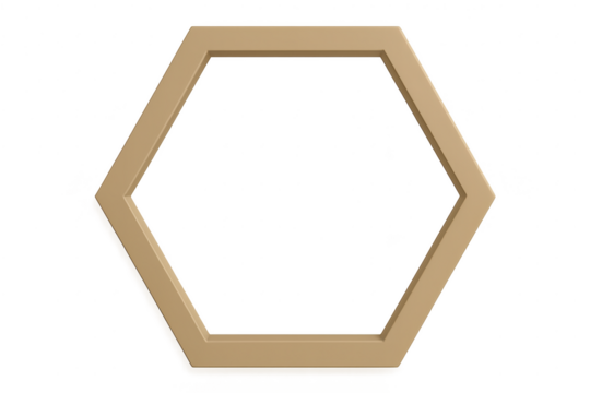 Modern 3D render of a beige hexagonal frame, isolated on transparent background - Powered by Adobe