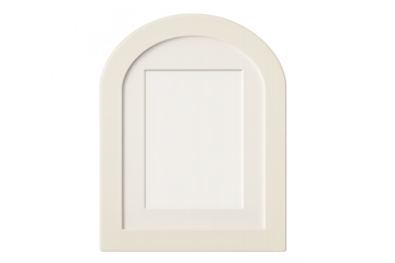 Cream arched cabinet door panel isolated on transparent background, modern design