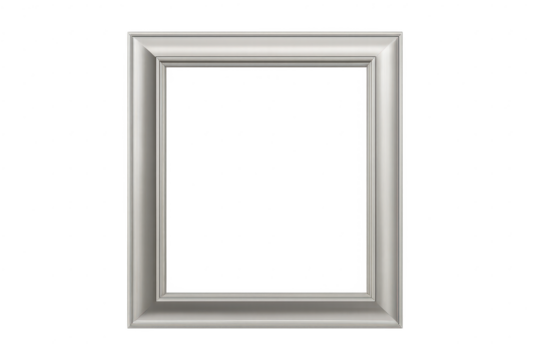 Elegant silver picture frame isolated on transparent background, classic design