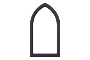 Dark grey gothic arched window frame isolated on transparent background