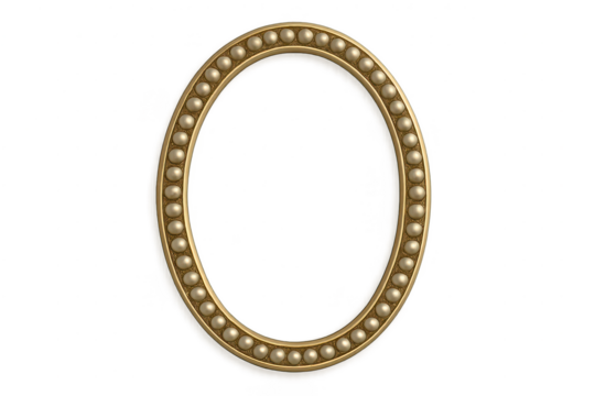 Elegant golden oval frame with beaded trim isolated on transparent background