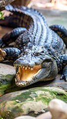 Close-up of a large crocodile resting