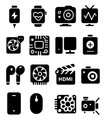 Futuristic Tech Icons Set &ndash; Minimalist UI Elements for Modern Devices and Interfaces
