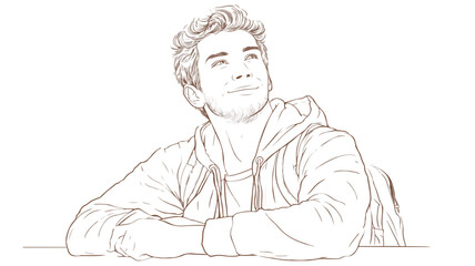 Smiling Male Student Sitting and Looking Away Vector Illustration