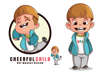 Cheerful Boy Kid Mascot Icon – Cartoon Happy Child and Playful School Character Illustration