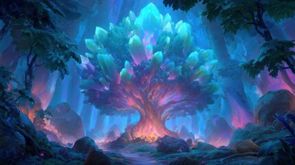 Naklejka premium Magical crystal tree forest