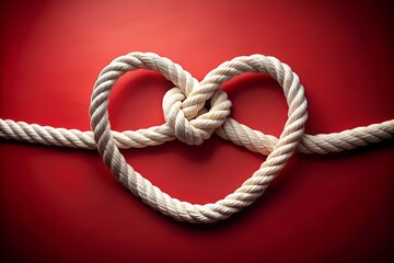 Heart Shaped Knot Made of Rope on a Red Background Symbolizing Love
