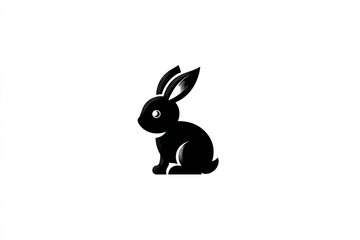 Fototapeta premium Black silhouette of a sitting rabbit on a white background