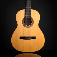 Close-up of a light-colored acoustic guitar