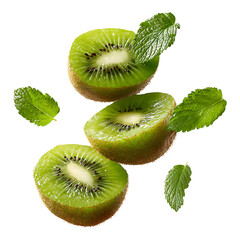 Fresh ripe kiwi fruit sliced on white background isolated juicy tropical healthy dessert