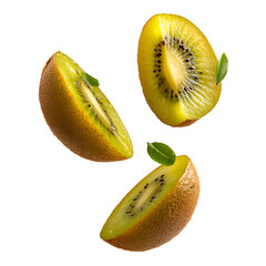 Fresh ripe kiwi fruit sliced on white background isolated juicy tropical healthy dessert