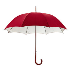 Red umbrella isolated on white background with black handle as weather protection icon