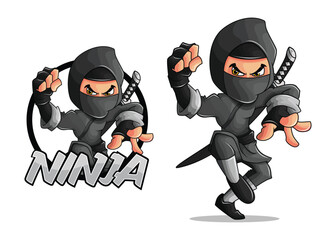 Ninja Mascot Icon – Cartoon Warrior and Martial Arts Fighter Character Illustration