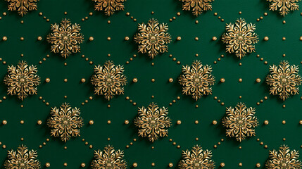 The image showcases a detailed pattern. Gold ornaments in the shape of stylized flower designs are arranged diagonally across the view