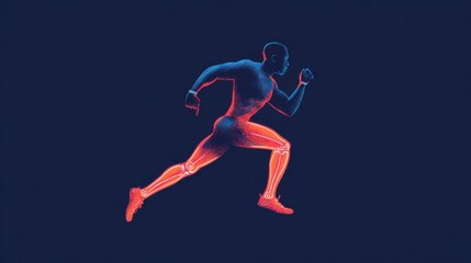 Fototapeta premium Dynamic Runner in a Futuristic Design Showcasing Human Anatomy During a Sprint With Glowing Highlights and a Dark Background