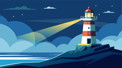 In the distance a lighthouse stands sentinel against the strong winds its beacon shining brightly to guide ships safely through the rough waters.